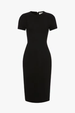 Victoria Beckham Spiral Fitted T-Shirt Dress In Black -Victoria Beckham VictoriaBeckham FittedT ShirtDressInBlack Black 1123WDR004413A 2700 4050 247 WHITE LR Flatshot Model5 JPG