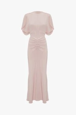 Victoria Beckham Gathered Waist Midi Dress In Blush -Victoria Beckham VictoriaBeckham GatheredWaistMidiDress BLUSH 1223WDR004614A 2700 4050 247 WHITE LR FLATSHOTS Model1 JPG 1 43ffc7e8 f6dd 4d78 9967 d4902ab52afe