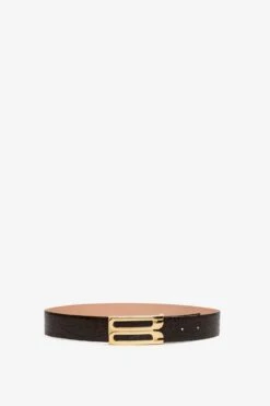 Victoria Beckham Jumbo Frame Belt In Chocolate Croc-Effect Leather