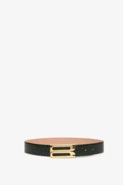 Victoria Beckham Jumbo Frame Belt In Dark Forest Croc-Effect Leather