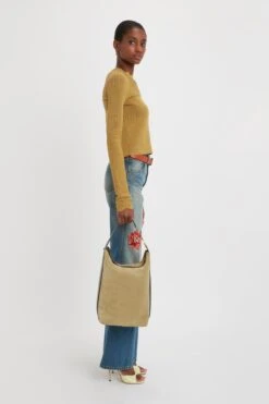 Victoria Beckham Large Belt Bag In Lichen Suede -Victoria Beckham VictoriaBeckham LongSleeveJumperInOlive OLIVE 1223KJU004528A 2700 4050 247 WHITE LR HR Styles Model6 JPG3