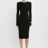 Victoria Beckham Long Sleeve T-Shirt Fitted Dress In Black