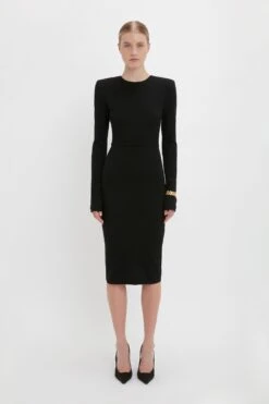Victoria Beckham Long Sleeve T-Shirt Fitted Dress In Black