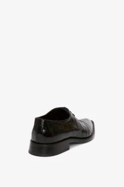 Victoria Beckham Pointy Toe Flat Lace Up In Black Croc-Effect Leather -Victoria Beckham VictoriaBeckham PointyToeFlatLaceUpInBlack BE41240A Back Model4