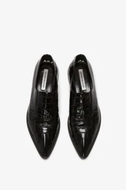 Victoria Beckham Pointy Toe Flat Lace Up In Black Croc-Effect Leather -Victoria Beckham VictoriaBeckham PointyToeFlatLaceUpInChocolate BE41240A Detail Model5 1