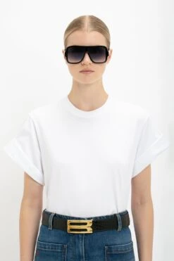 Victoria Beckham Relaxed Fit T-Shirt In White -Victoria Beckham VictoriaBeckham RelaxedSleeveT ShirtInWhite WHITE 1423JTS005012A Detail Model5 2 JPG