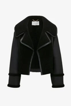 Victoria Beckham Shearling Jacket In Black -Victoria Beckham VictoriaBeckham ShearlingJacketInBlack 1423LJK004899A FLAT 1 JPG