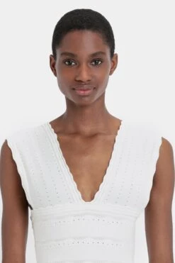 Victoria Beckham Stretch Knit Sleeveless Flared Dress In White -Victoria Beckham VictoriaBeckham SleevelessFlaredDressInWhite WHITE 1223KDR004541A 2700 4050 247 WHITE LR HR Detail Model5 JPG