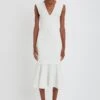 Victoria Beckham Stretch Knit Sleeveless Flared Dress In White