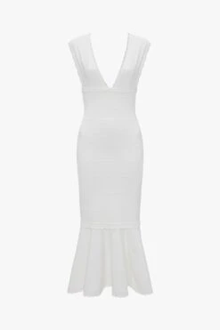 Victoria Beckham Stretch Knit Sleeveless Flared Dress In White -Victoria Beckham VictoriaBeckham SleevelessFlaredDress WHITE 1223KDR004541A 2700 4050 247 WHITE LR FLATSHOTS Model1 JPG