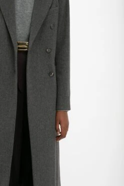 Victoria Beckham Tailored Slim Coat In Grey Melange -Victoria Beckham VictoriaBeckham TailoredSlimCoatInGreyMelange GREYMELANGE 1423WCT005279A Detail Model5 1 JPG