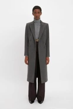 Victoria Beckham Tailored Slim Coat In Grey Melange