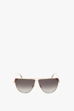 Victoria Beckham V-Line Aviator In Gold Blonde Havana