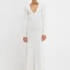 Victoria Beckham Deep V Knitted Gown In White