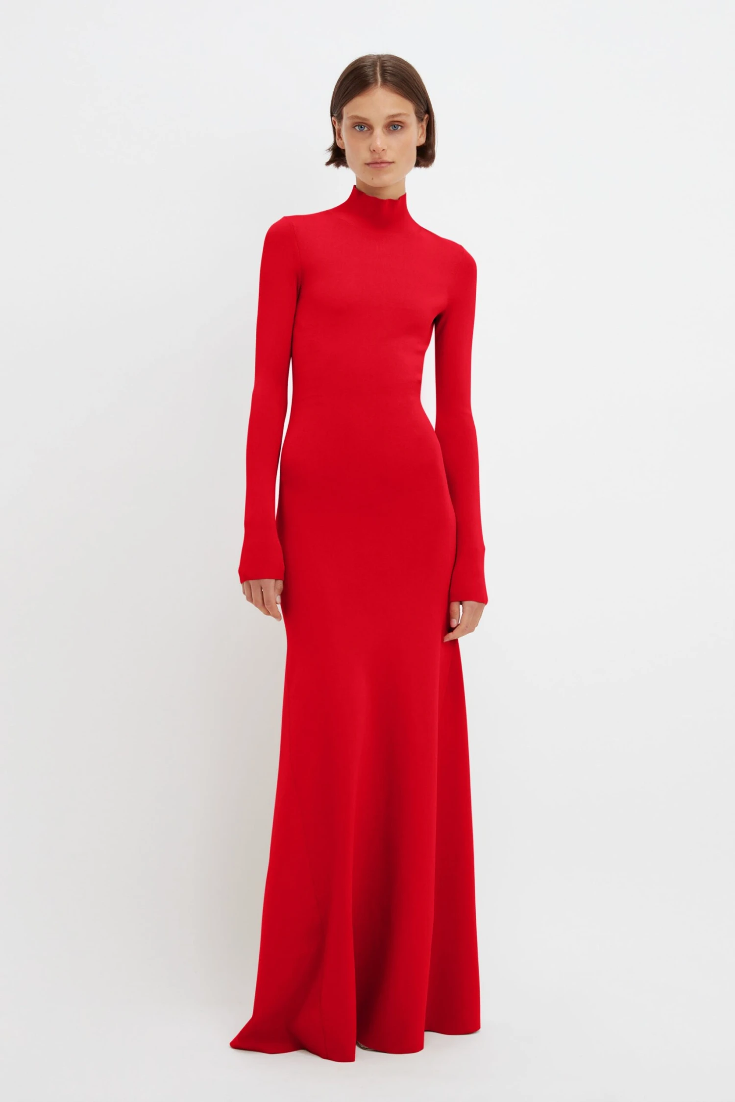 Victoria Beckham Polo Neck Knitted Gown In Red