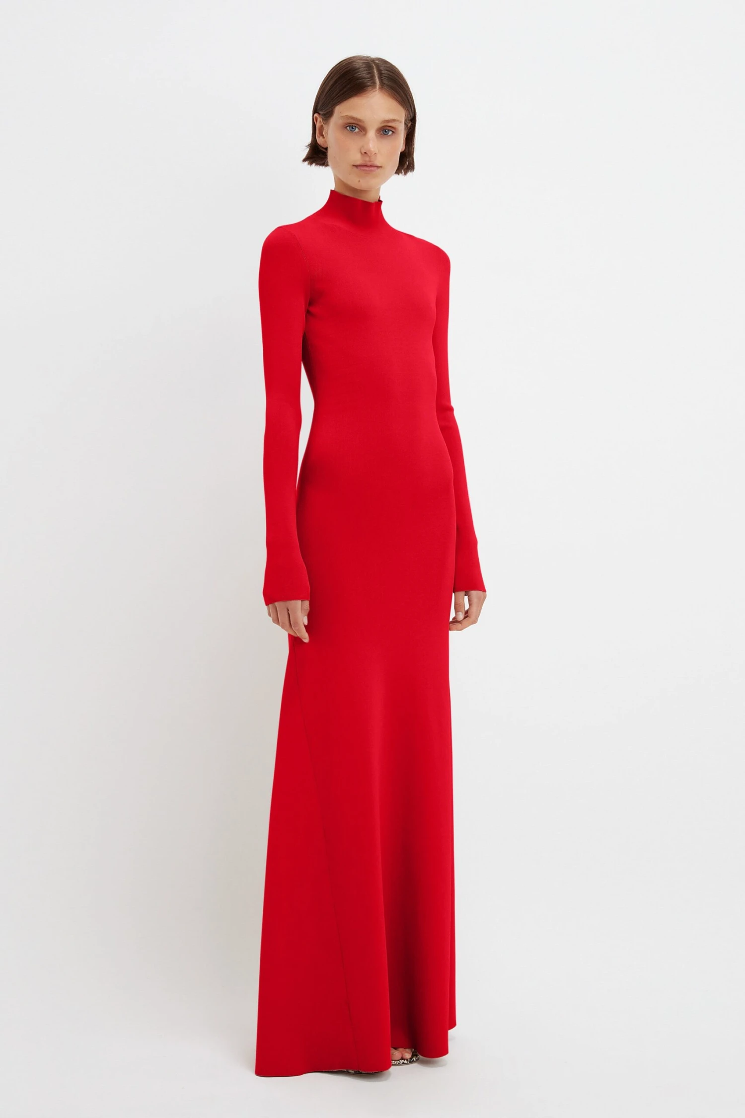 Victoria Beckham Polo Neck Knitted Gown In Red - Image 2
