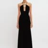 Victoria Beckham Strap Detail Knitted Gown In Black