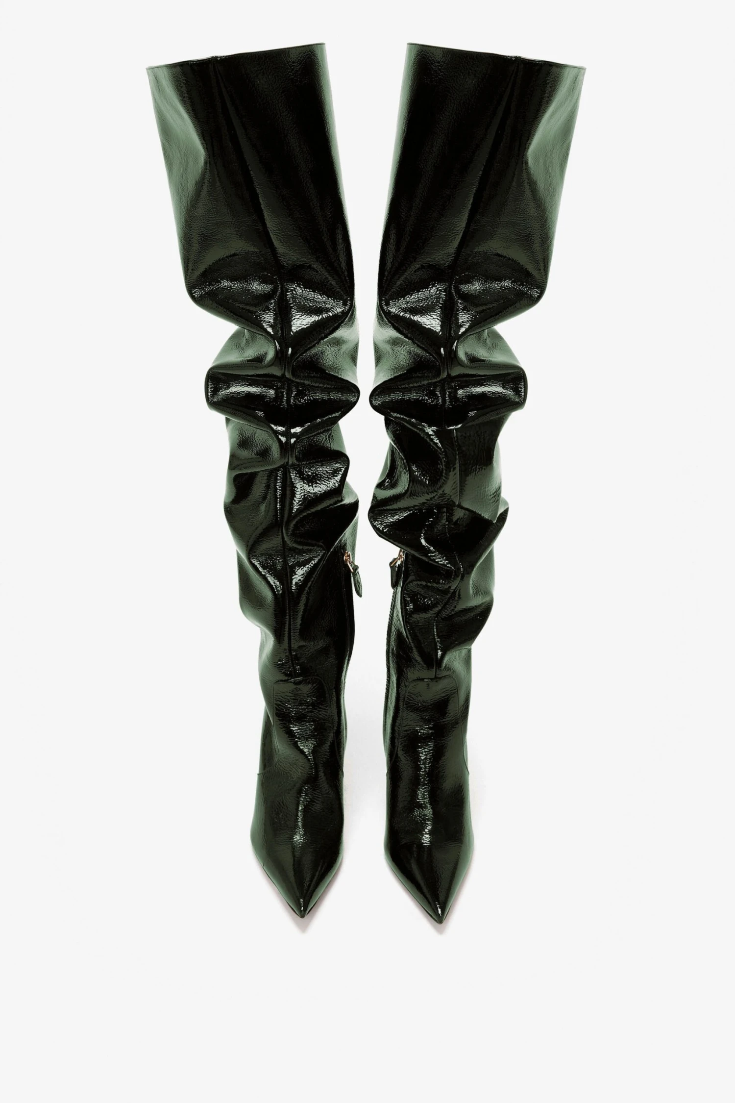 Victoria Beckham Thigh High Pointy Boot In Dark Green Grained Patent 4 Victoria Beckham Thigh High Pointy Boot In Dark Green Grained Patent - Image 4