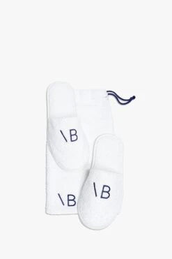 Victoria Beckham VB Embroidered Slippers In Navy-White -Victoria Beckham travel set slippers 1A G sRGB isoR2